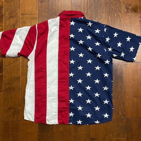 Cotton Traders Sport Vintage 90s USA American Flag Button Down Shirt Men's Large - Picture 5 of 8